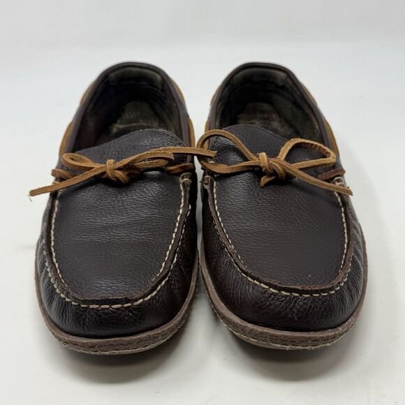 LL Bean Slippers Mens 9 M Brown Leather Flannel Lined Handsewn Moccasin Shoes - Picture 6 of 16